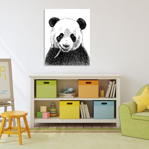 Black And White Poster, Modern Nursery Print, Unique Art Prints, Nursery Prints Animal, Cute Wall Art, Black White Sketch, Panda Gift, Panda