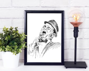 Frank Sinatra, Black And White Prints, Unique Wall Décor, Printable Wall Art, Realistic Art, Sketch Print, Music Art, Frank Sinatra Tribute