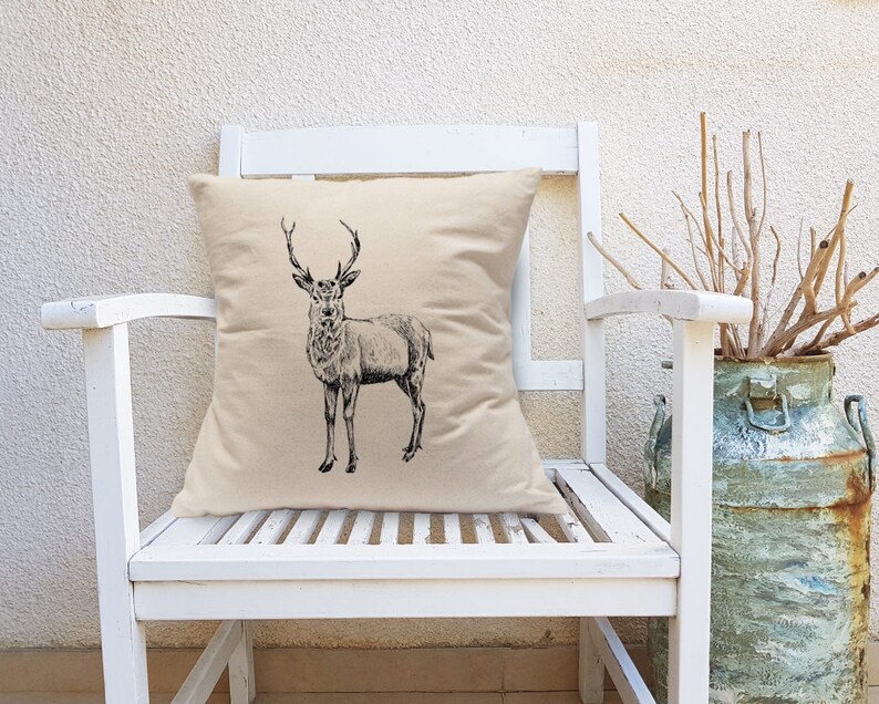Deer Decorative Pillow Deer Square Pillow Farmhouse Decor Etsy