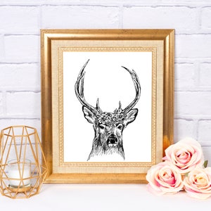 Unique Wall Décor, Art Prints Black And White, Digital Download Animal, Modern Nursery Print, Dorm Room Décor,  Deer Head, Deer Antlers