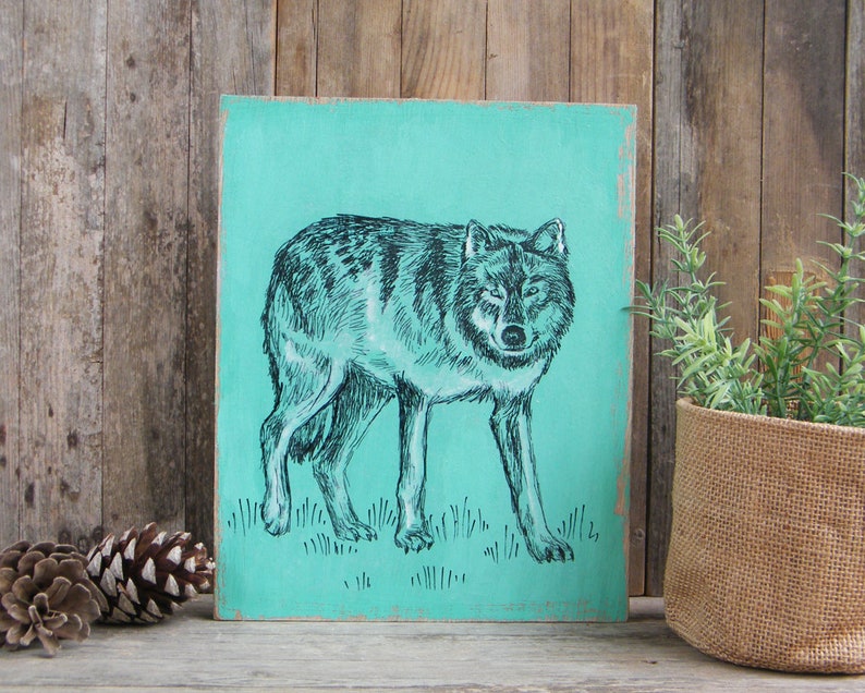 Wolf Print on Wood Wild Animals Wolf Art Rustic Home Decor Etsy