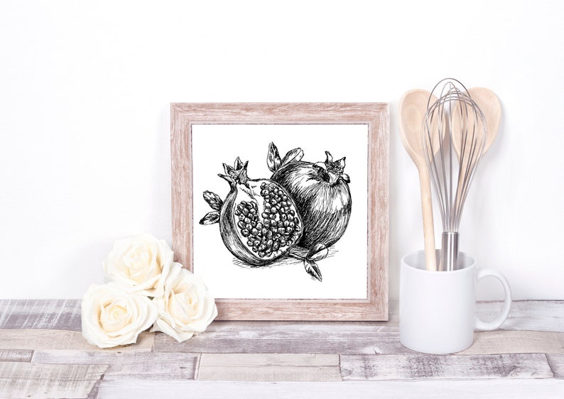 Pomegranate Art Print, Pomegranate Poster, Pomegranate Drawing, Digital Download Art, Printable Wall Art, Jewish Gifts, Rosh Hashana Gifts