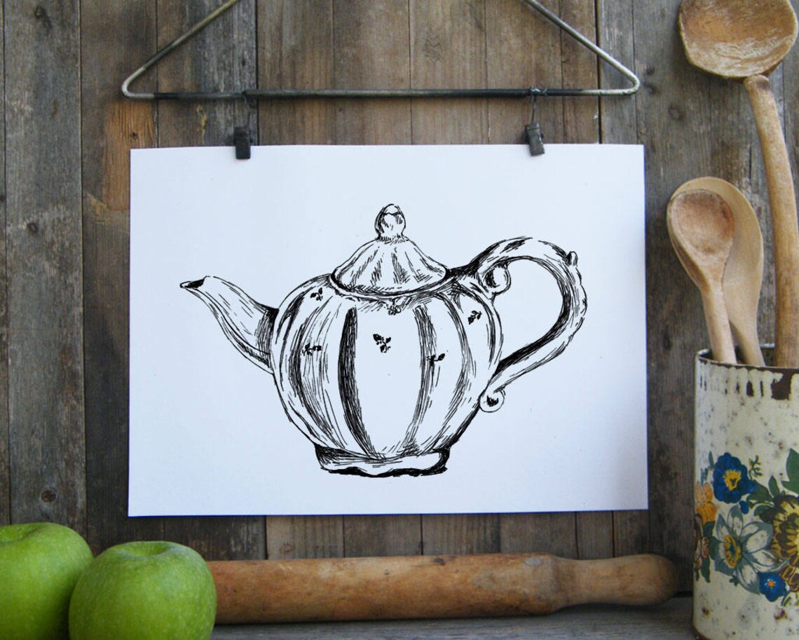 Teapots Printable Antique Teapot Wall Art Kitchen Decor Art Etsy