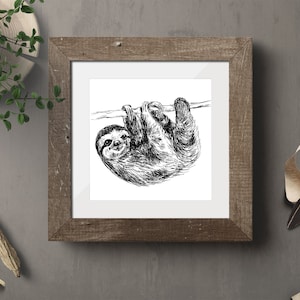 Printable Wall Art Animals, Sloth print, Black and white printable, Cute Sloth Printable, Kids Room Decor, Gift For Kids, Sloth gift