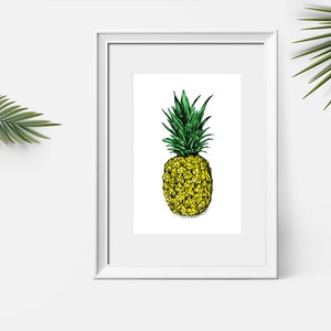 Pineapple Wall Decor, Pop Art Botanical Print, Pineapple Poster, Tropical Print, Botanical Print, Printable Pineapple, Green Yellow Print