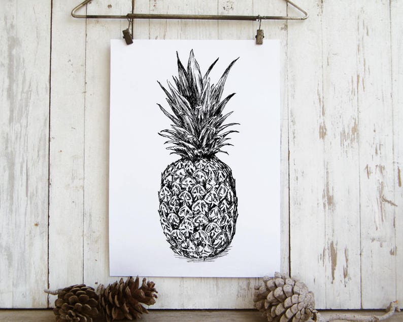 Pineapple Wall Decor Black And White Botanical Print Image 0