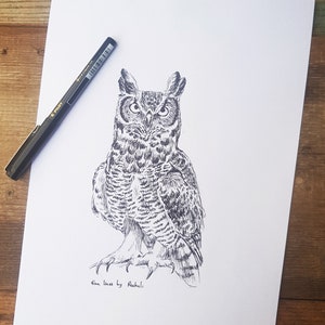 Great Horned Owl Art Print, Owl Drawing Art Print, Coloring Sheets, Owl Sketch, Printable Wall Art, Owl Painting, Digital Download Art Print