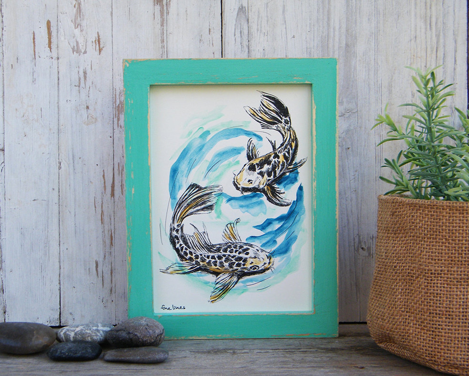 Koi Fish Print Rustic Framed Art Nautical Poster Framed Etsy