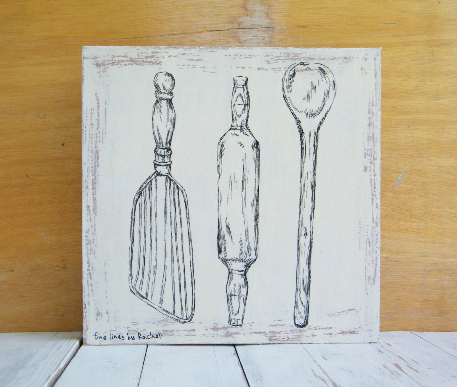 Set of 3 Kitchen Prints Kitchen Art Wood Retro Kitchen Art Etsy
