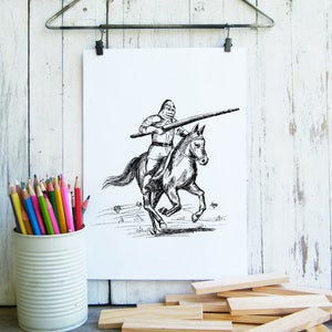 Clipart chevalier, art fantastique, décoration de chambre d&#39;enfant, chevalier à imprimer, pages à colorier, impression numérique, cadeau pour les enfants