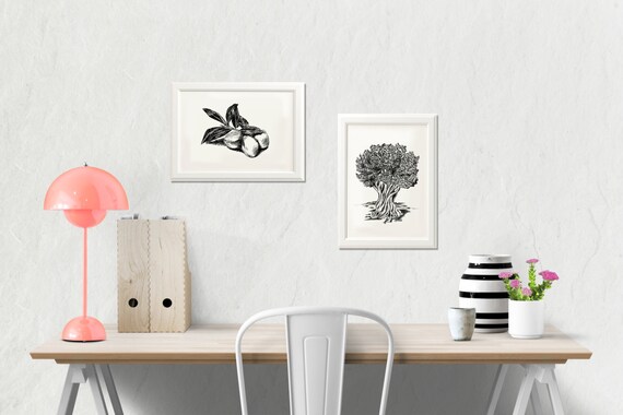 Olive Tree Print Jewish Art Black And White Art Print Set | Etsy