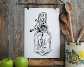 Instant Download Printable art, Wall Art Print, Antique Style Prints, Rustic Kitchen Decor, Realistic Art, Black White Sketch, Butter Churn
