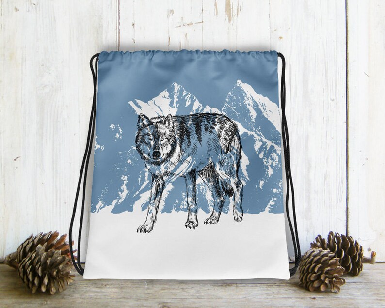 Wolf Bag Drawstring Bag For Man Gray Wolf Backpack Bag Etsy