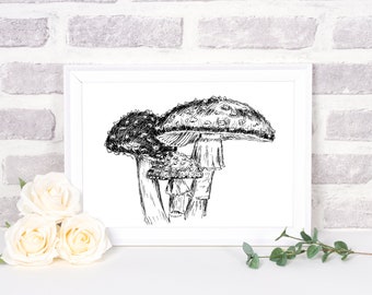 Black And White Prints, Unique Wall Décor, Botanical Print, Realistic Art, Rustic Wall Decor, Art Prints Nature, Nordic Art Print, Mushrooms