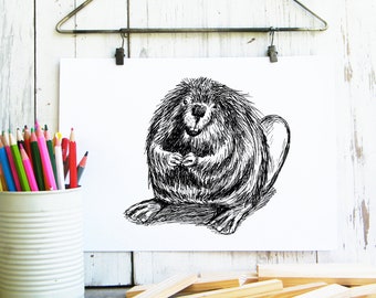 Beaver Printable, Cute Beaver Poster, Kids Room Decor, Nursery Decor, Cute Animals, Woodland Nursery, Gift For Kids, Nursery Wall Art