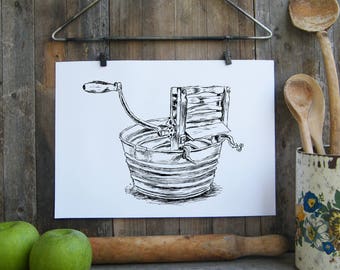 Kitchen Decor, Antique Laundry Wringer, Rustic Wall Art, Retro style Art, Country Home Decor, Farmhouse decor, Black And White Printable