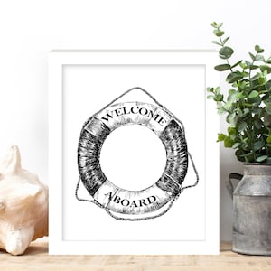 Printable Nautical Life Ring Preserver Wall Art, Nautical Lifebuoy Ring Wall Decor, Life Saver Ring Home Decor, Coastal Life Buoy Wall Art