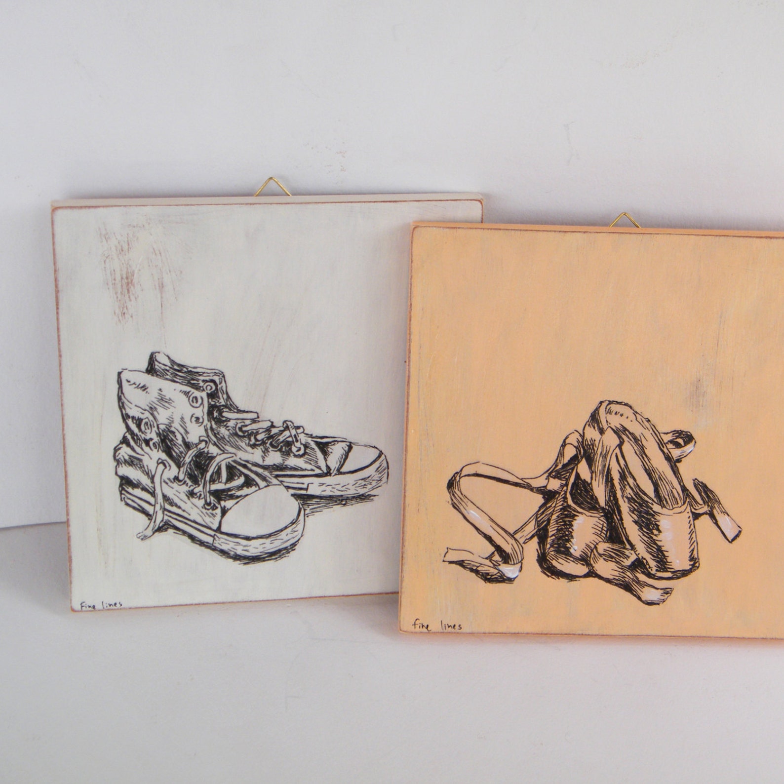 rustic wood signs, set of 2, ballet shoes print, allstar shoes print, wood wall decor, teen room decor, dorm decor