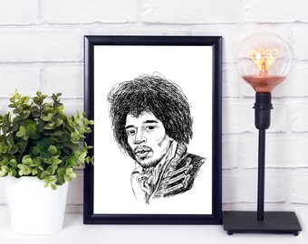 Jimi Hendrix, Black And White Prints, Unique Wall Décor, Printable Wall Art, Realistic Art, Fan Gift, Music Art, Jimi Hendrix Tribute
