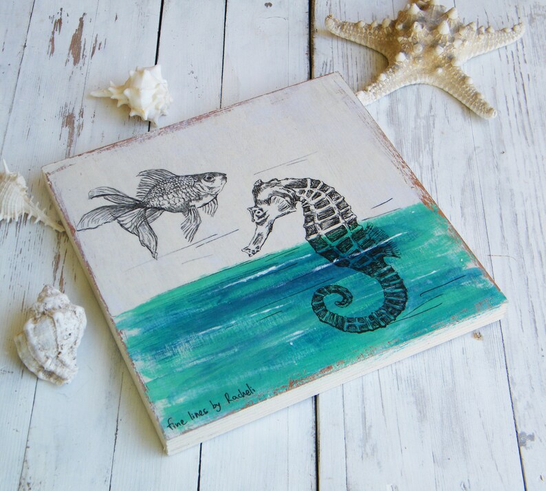 Sea life picture set Set of 3 wood signs Rustic wall decor Etsy