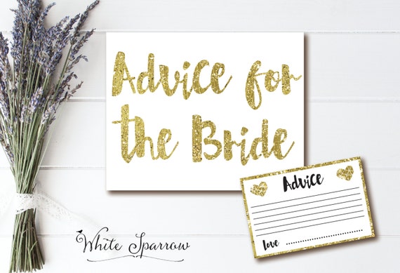Gold Bridal Shower Advice Cards and sign. Bridal Shower Decorations. Advice Sign. Advice Cards. Advice for Bride. Wedding Advice Card. 4x6 Il_570xn