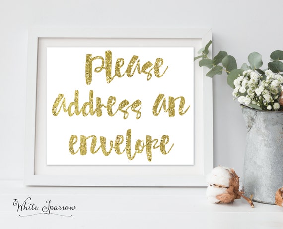 Bridal Shower Decorations. Gold Bridal Shower Sign. Please address an envelope. Gold Bridal Shower. Gold Shower. Bridal Shower Signs, shower Il_570xn