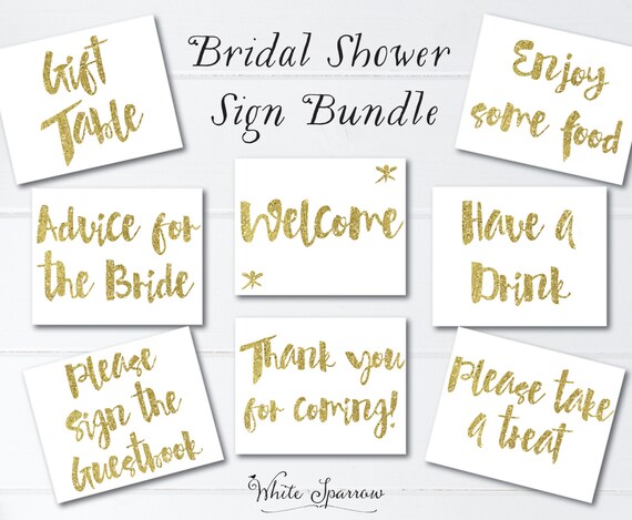 Gold Bridal Shower Signs, 8x10. Bridal Shower Decorations. Gold Bridal Shower. Bridal Shower Sign, signs for bridal shower, gold shower Il_570xn