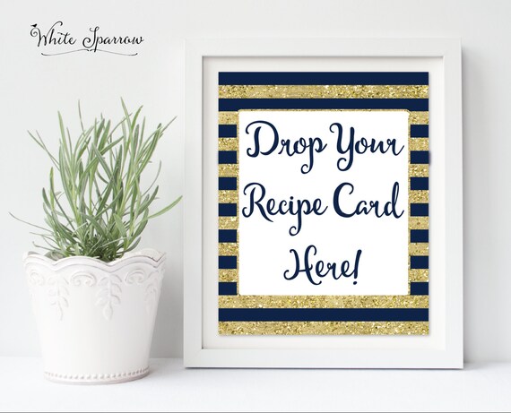 Navy Blue and Gold Bridal Shower, Drop Your Recipe Card Here, Gold Bridal Shower Sign. Navy Bridal Shower Decorations. Gold Bridal Shower. Il_570xn