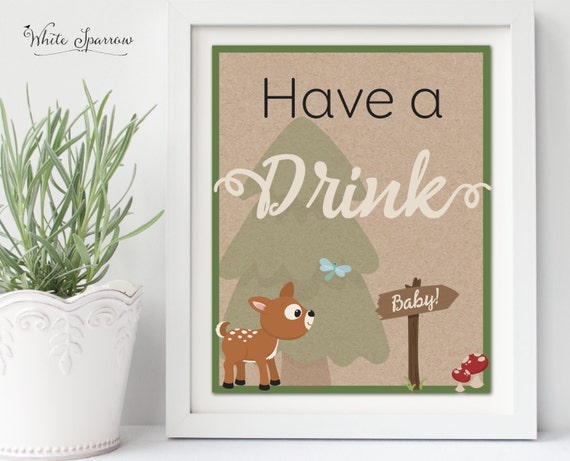 Woodland Baby Shower Sign. Baby Shower Decorations. Rustic Baby Shower. Neutral Baby Shower. Animal Baby Shower. Have a Drink. Drink Sign Il_570xn