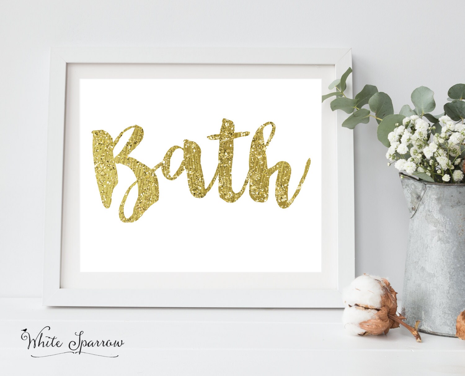 Bath Print. Bathroom Sign. Bathroom Decor. Gold Print Gold
