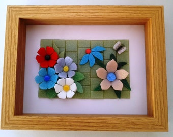 3d Glass Mosaic Garden diorama - three-dimensional glass mosaic flowers, leaves and butterfly 1#