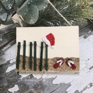 Santa hat, christmas at the beach, coastal Christmas ornament, coastal Christmas decor , Christmas flip flops