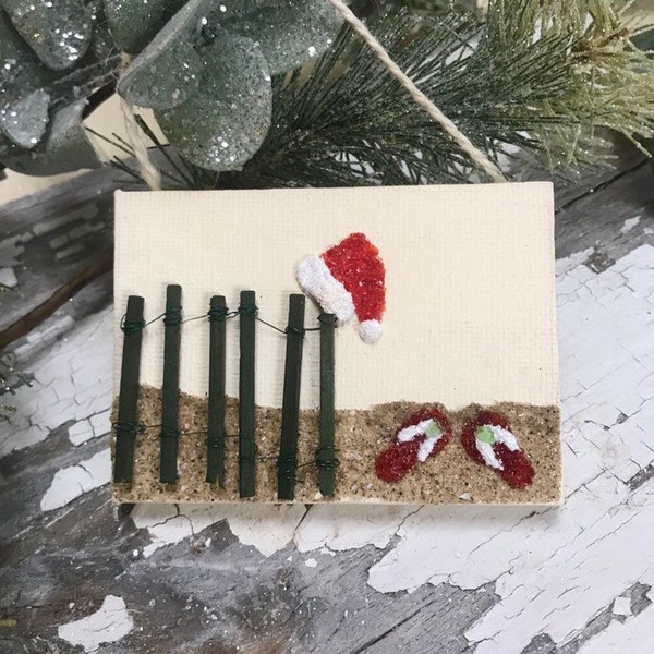 Santa hat, christmas at the beach, coastal Christmas ornament, coastal Christmas decor , Christmas flip flops