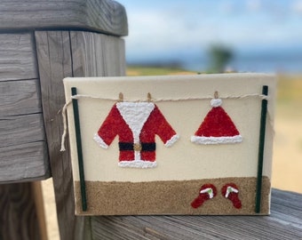 Santa suit art, coastal Christmas, coastal art, Christmas at the beach, Santa suit, Santa at the beach, tropical Santa, beachy christmas