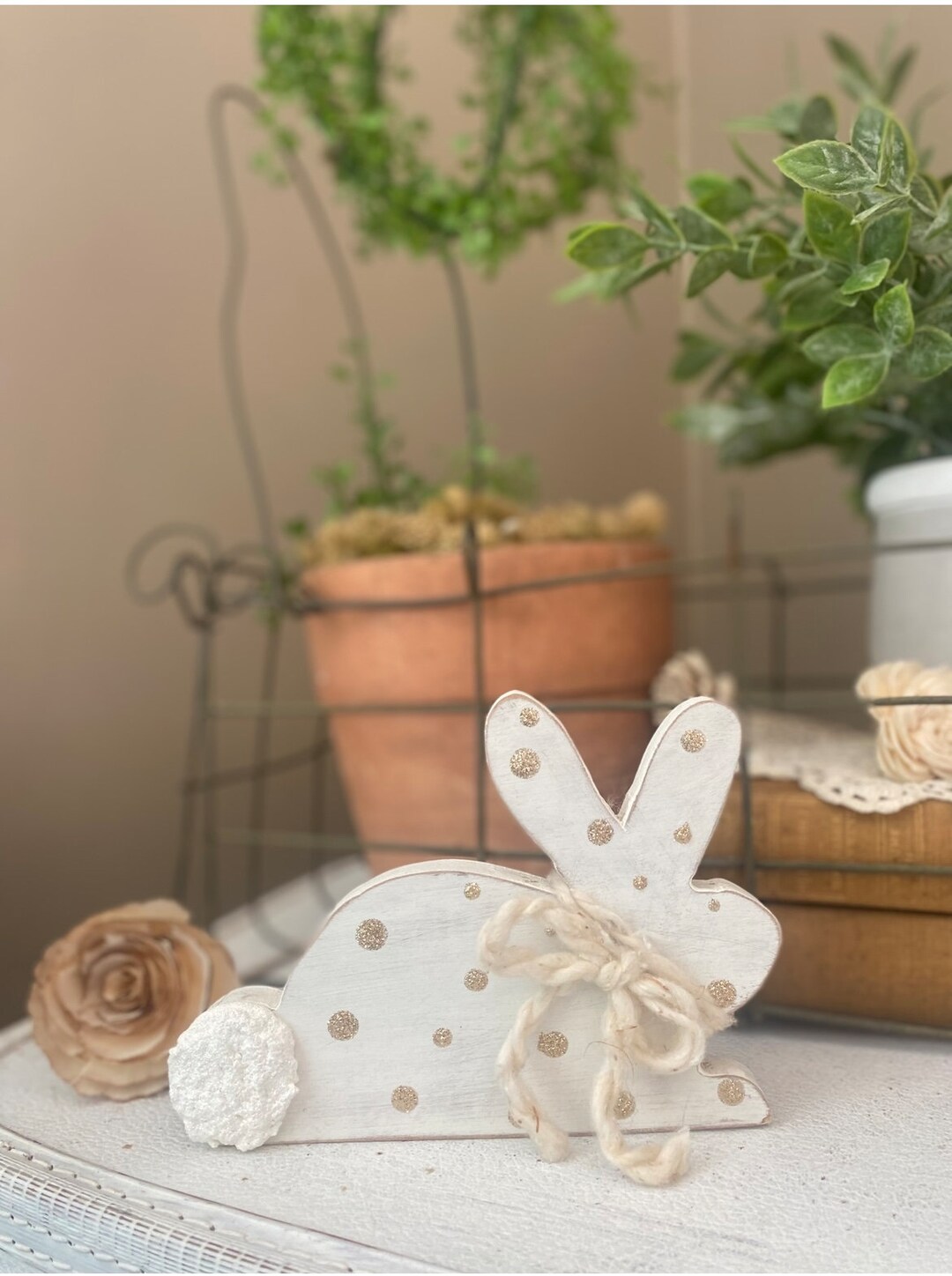 White Bunny, Bunny, Bunny Decor, Polka Dot Bunny, Wood Bunny, Easter ...