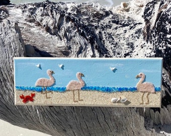 Flamingo, flamingoes, flamingo art, flamingo beach art, coastal art, beach house decor, coastal decor