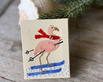 Flamingo art, flamingo Christmas, coastal art, beach art, Christmas at the beach, flamingos