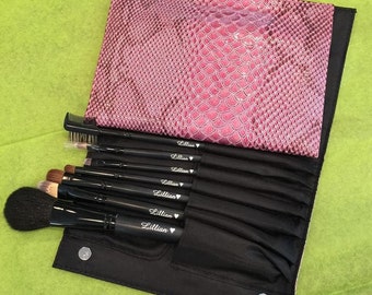 ENGRAVED Makeup Brushes - Travel Pink Snake Brush Set