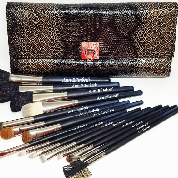 MONOGRAMMED Bronze Snake Skin Makeup Brushes