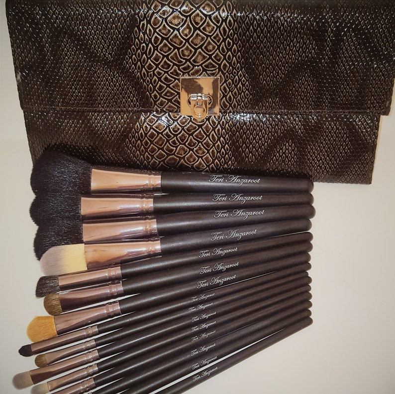MONOGRAMMED Bronze Snake Skin Makeup Brushes image 5
