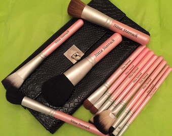 PERSONALIZED Makeup Brushes - Perfectly Pink Snake Skin Brush Set