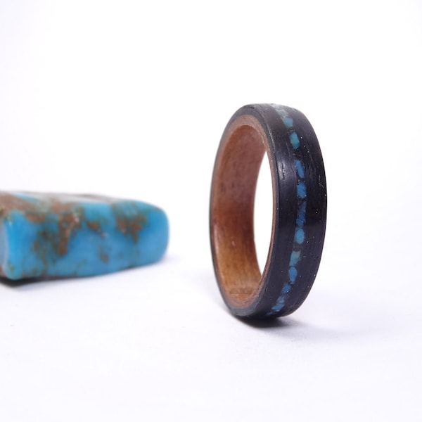 Wedding Ring Turquoise , Walnut, Ebony / Wooden ring / Engagement gift / Ring for women / Turquoise Stone / Turquoise Blue / Turquoise ring