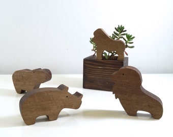 Wooden africans animals toys  //  Lion  Gorilla  Rhinoceros Hippo  //  baby wooden toys  // Ecological Toys // Wooden toys