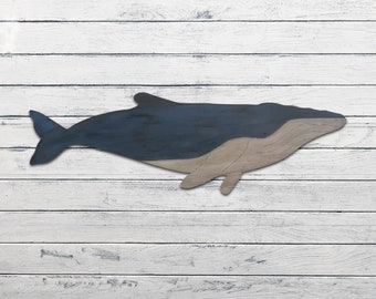 Rustic and Vintage Wood Wall Decoration, Nautical Art, Wall Decoration, Marine Animals, Wooden Whale