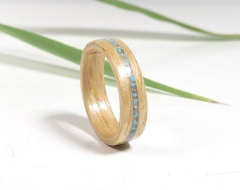 Olive Ash Ring with Turquoise Detail - Eco-Friendly Women&#39;s Jewelry