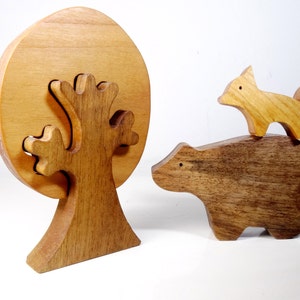 Animaux de la foret en bois // Jouet en bois écologique // Loup Ours Renard Elan // jouets Montessori // Jouet pour enfant image 2