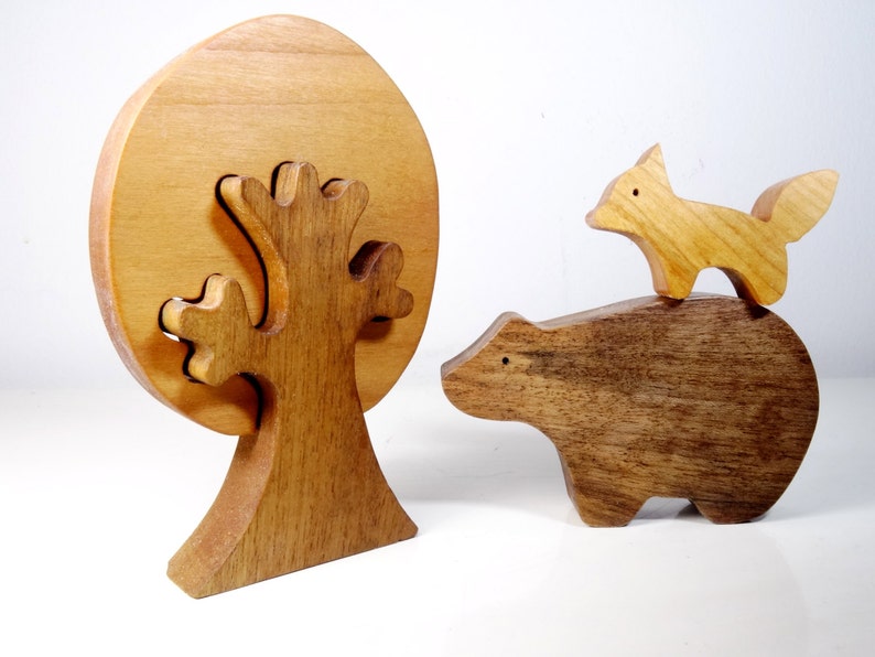 Animaux de la foret en bois // Jouet en bois écologique // Loup Ours Renard Elan // jouets Montessori // Jouet pour enfant image 2
