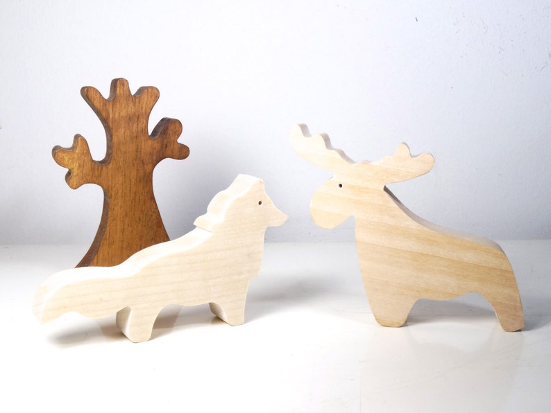 Animaux de la foret en bois // Jouet en bois écologique // Loup Ours Renard Elan // jouets Montessori // Jouet pour enfant image 4