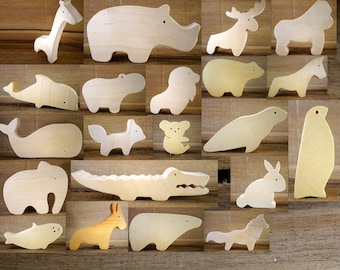 Choose 4 Wooden Animals  // Montessori Toys //  Nursery décor //  baby wooden toys  //  imagination kid // Elephant - Bear // waldorf