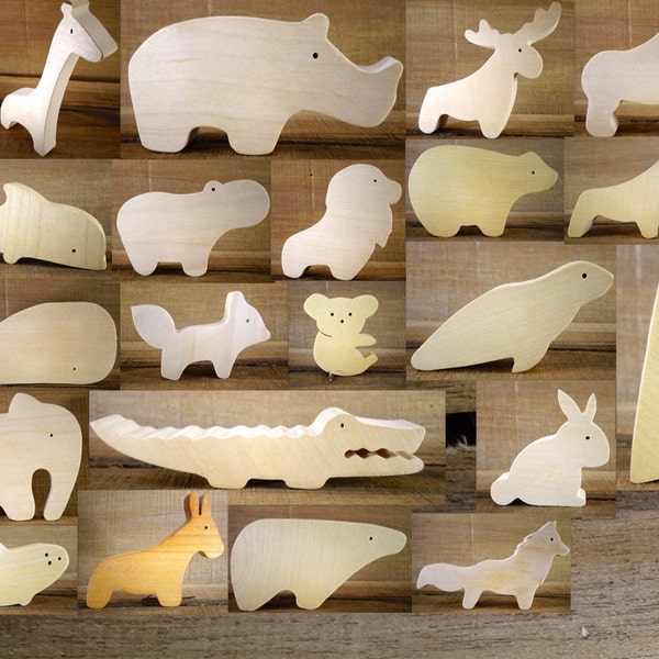 Choose 4 Wooden Animals  // Montessori Toys //  Nursery décor //  baby wooden toys  //  imagination kid // Elephant - Bear // waldorf